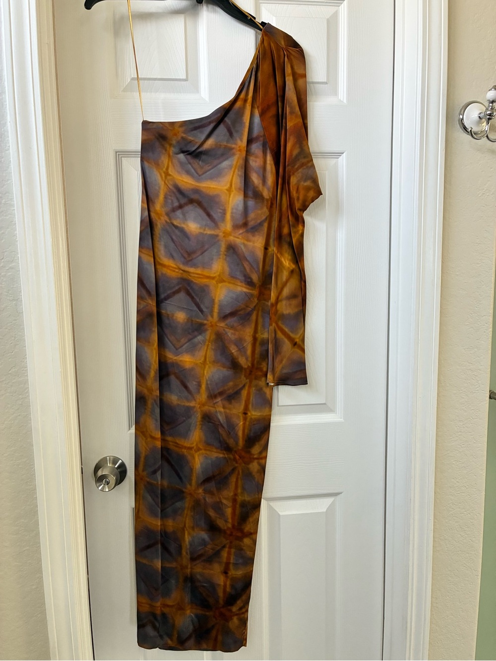 Zara Brown & Burnt Orange Satin Off-the-shoulder dress